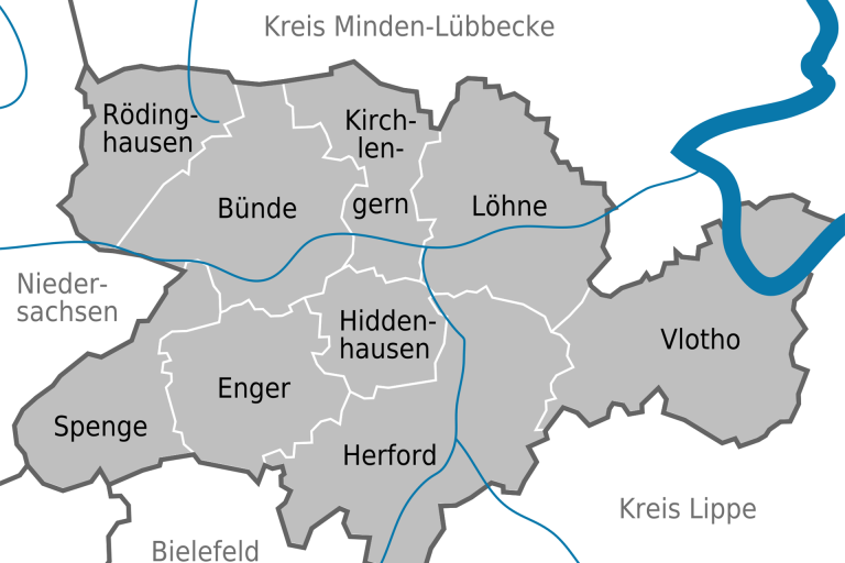Karte, Krei, Herford, Bünde, Kirchlengern, Löhne, Hiddenhausen, Vlotho, Herford, Enger, Spenge