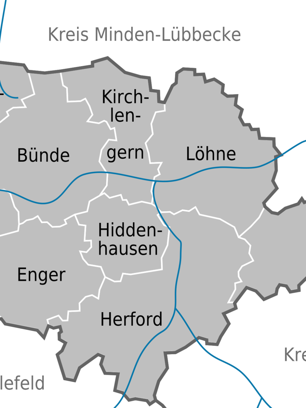Karte, Krei, Herford, Bünde, Kirchlengern, Löhne, Hiddenhausen, Vlotho, Herford, Enger, Spenge